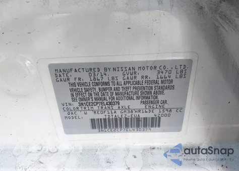 2014 Nissan Versa Note Sv из США, поврежденный, VIN 3N1CE2CP7EL430379